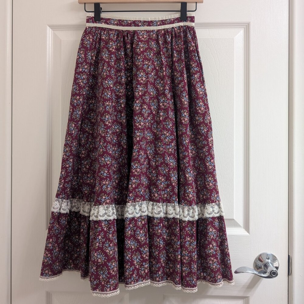 Vintage Gunne Sax Prairie Skirt in Burgundy Floral XXS - Picture 3 of 6
